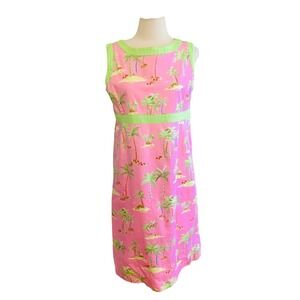 La Vie Boheme Dress Sz 6 Pink  Palm Trees Sleeveless Pheasant TradWife